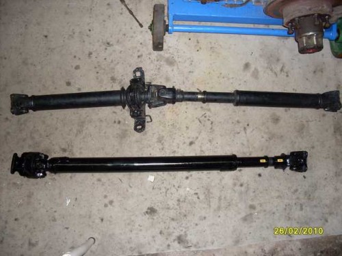 Front propshaft converted for rear use and original rear prop.JPG
