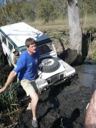 Michael attempting to pull the Landy out by hand...