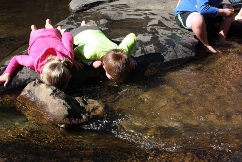 Kids drinking berg water at Royal Natal National Park