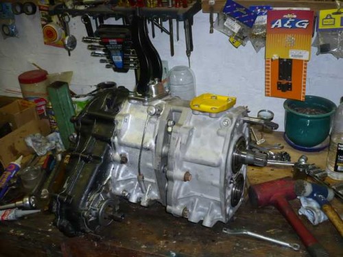 Front crawler box mated to rear transfer case with adaptor.JPG
